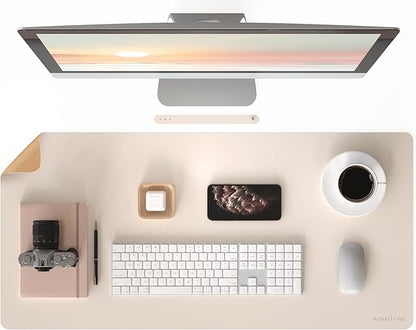 RENMTURE Dual - Sided Large Desk Pad, Faux Leather Natural Cork Mouse pad, Desk Accessories Protector, for Office and Home Work (Off - White, 36"x17") | Desk Pads Blotters - TrueDesk