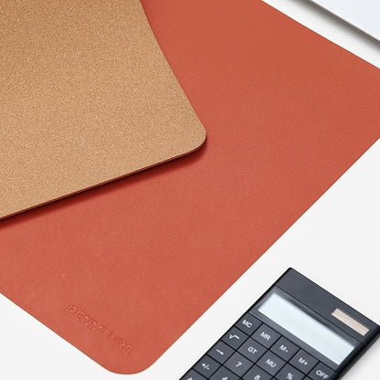 RENMTURE Dual - Sided Large Desk Pad, Faux Leather Natural Cork Mouse pad, Desk Accessories Protector, for Office and Home Work (Orange, 32"x16") | Desk Pads Blotters - TrueDesk