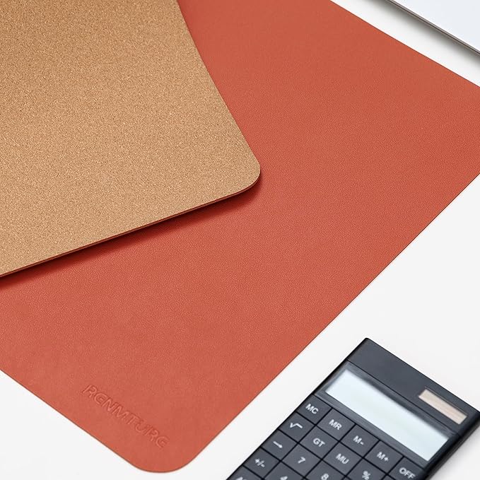 RENMTURE Dual - Sided Large Desk Pad, Faux Leather Natural Cork Mouse pad, Desk Accessories Protector, for Office and Home Work (Orange,36"x17") | Desk Pads Blotters - TrueDesk