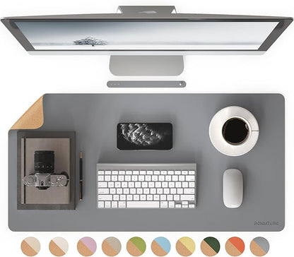 RENMTURE Dual - Sided Large Desk Pad, Faux Leather Natural Cork Mouse pad, Desk Accessories Protector, for Office and Home Work (Space Grey, 32"x16") | Desk Pads Blotters - TrueDesk
