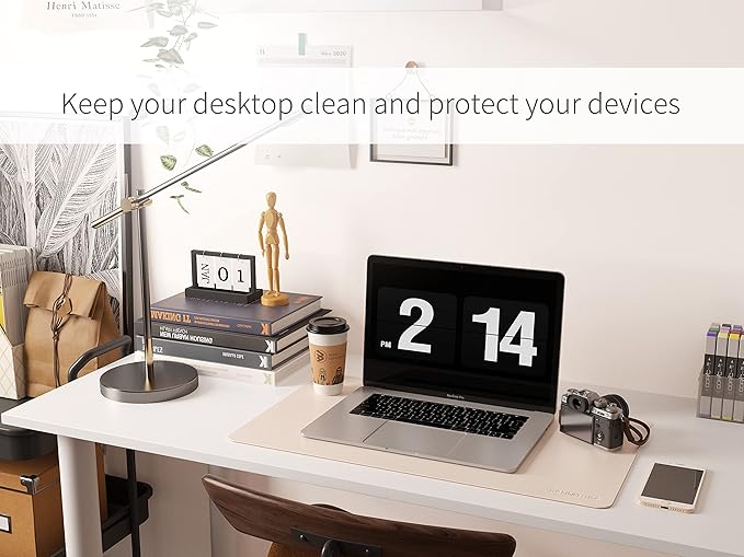 RENMTURE Dual - Sided Mouse Pad, Natural Cork & PU Leather Large Desk Pad for Office and Home Work, Desk Protector Non - Slip, Waterproof, Easy Clean (Apricot, 23.6" x 13.7") | Mouse Pads - TrueDesk