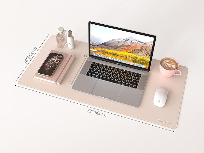RENMTURE Dual - Sided Mouse Pad, Natural Cork & PU Leather Large Desk Pad for Office and Home Work, Desk Protector Non - Slip, Waterproof, Easy Clean (Apricot, 32"x16") | Mouse Pads - TrueDesk