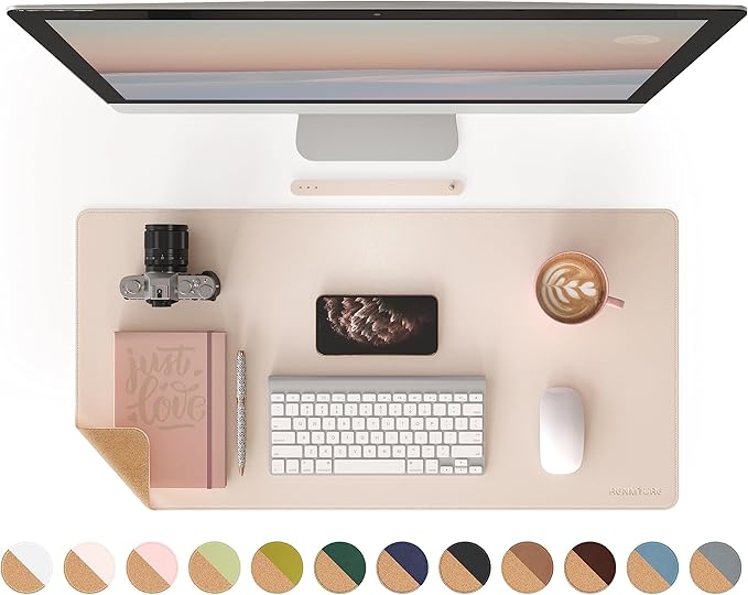 RENMTURE Dual - Sided Mouse Pad, Natural Cork & PU Leather Large Desk Pad for Office and Home Work, Desk Protector Non - Slip, Waterproof, Easy Clean (Apricot, 32"x16") | Mouse Pads - TrueDesk