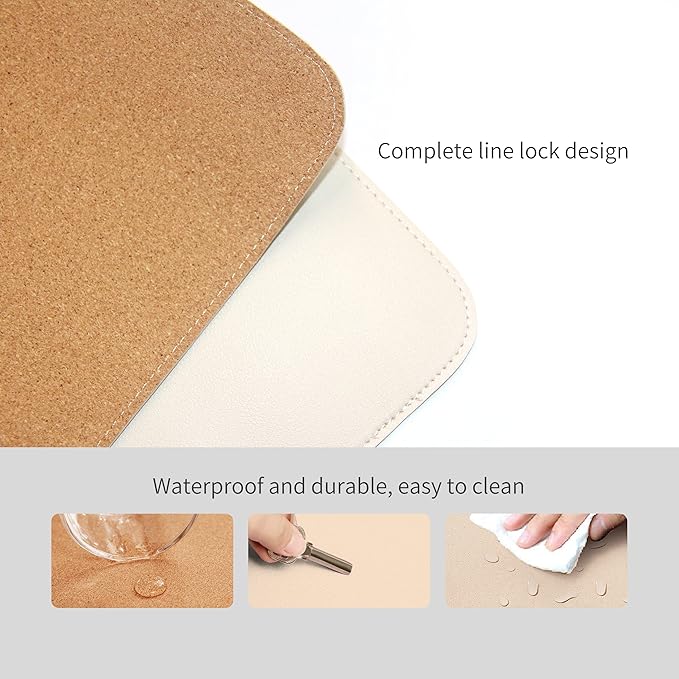 RENMTURE Dual - Sided Mouse Pad, Natural Cork & PU Leather Large Desk Pad for Office and Home Work, Desk Protector Non - Slip, Waterproof, Easy Clean (Apricot, 36"x17") | Mouse Pads - TrueDesk