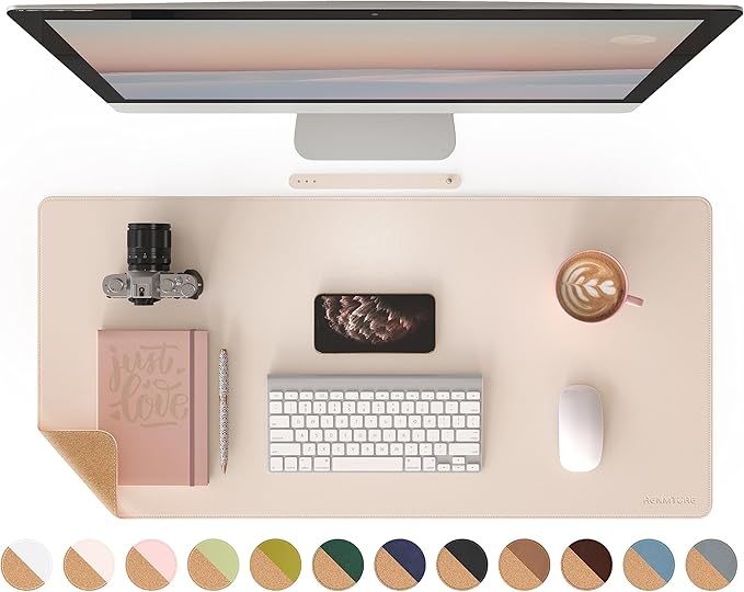 RENMTURE Dual - Sided Mouse Pad, Natural Cork & PU Leather Large Desk Pad for Office and Home Work, Desk Protector Non - Slip, Waterproof, Easy Clean (Apricot, 36"x17") | Mouse Pads - TrueDesk