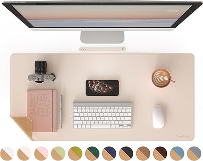 RENMTURE Dual - Sided Mouse Pad, Natural Cork & PU Leather Large Desk Pad for Office and Home Work, Desk Protector Non - Slip, Waterproof, Easy Clean (Apricot, 36"x17") | Mouse Pads - TrueDesk