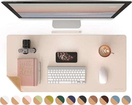RENMTURE Dual - Sided Mouse Pad, Natural Cork & PU Leather Large Desk Pad for Office and Home Work, Desk Protector Non - Slip, Waterproof, Easy Clean (Apricot, 36"x17") | Mouse Pads - TrueDesk