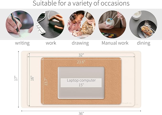 RENMTURE Dual - Sided Mouse Pad, Natural Cork & PU Leather Large Desk Pad for Office and Home Work, Desk Protector Non - Slip, Waterproof, Easy Clean (Apricot, 36"x17") | Mouse Pads - TrueDesk