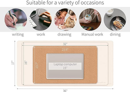RENMTURE Dual - Sided Mouse Pad, Natural Cork & PU Leather Large Desk Pad for Office and Home Work, Desk Protector Non - Slip, Waterproof, Easy Clean (Apricot, 36"x17") | Mouse Pads - TrueDesk