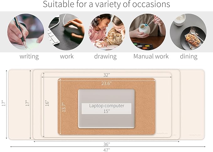 RENMTURE Dual - Sided Mouse Pad, Natural Cork & PU Leather Large Desk Pad for Office and Home Work, Desk Protector Non - Slip, Waterproof, Easy Clean (Apricot,47"x17") | Mouse Pads - TrueDesk