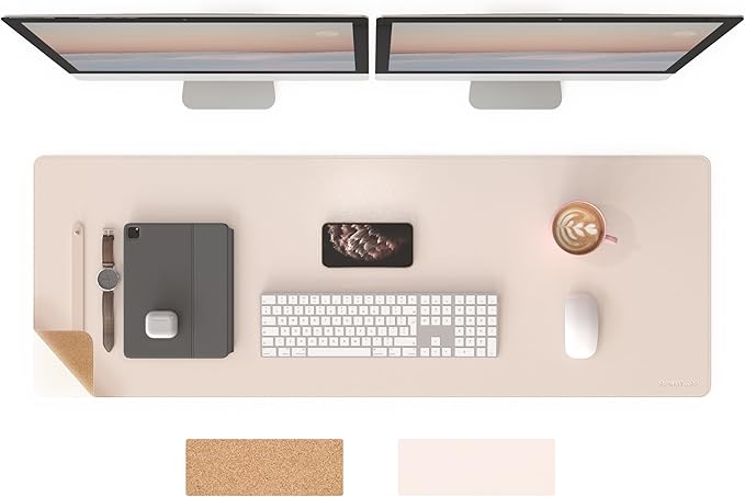 RENMTURE Dual - Sided Mouse Pad, Natural Cork & PU Leather Large Desk Pad for Office and Home Work, Desk Protector Non - Slip, Waterproof, Easy Clean (Apricot,47"x17") | Mouse Pads - TrueDesk