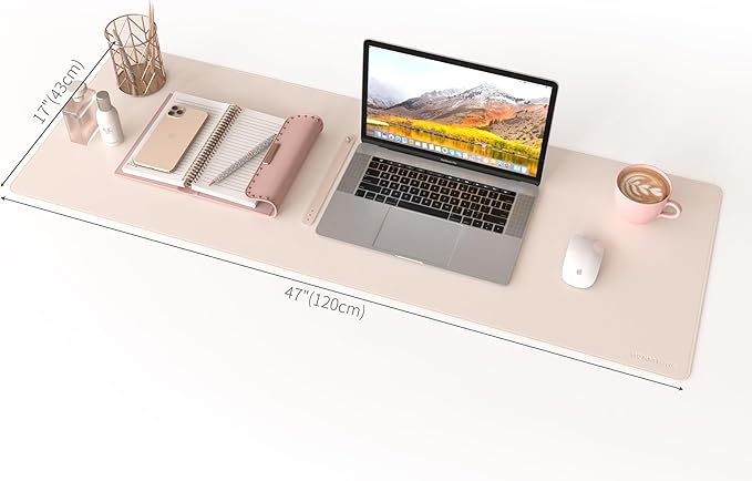 RENMTURE Dual - Sided Mouse Pad, Natural Cork & PU Leather Large Desk Pad for Office and Home Work, Desk Protector Non - Slip, Waterproof, Easy Clean (Apricot,47"x17") | Mouse Pads - TrueDesk