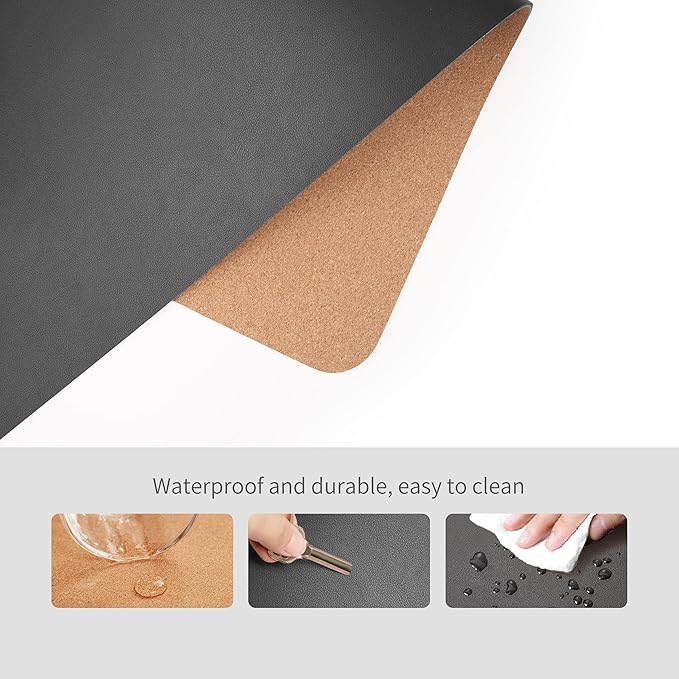 RENMTURE Dual - Sided Mouse Pad, Natural Cork & PU Leather Large Desk Pad for Office and Home Work, Desk Protector Non - Slip, Waterproof, Easy Clean (Black, 23.6" x 13.7") | Mouse Pads - TrueDesk