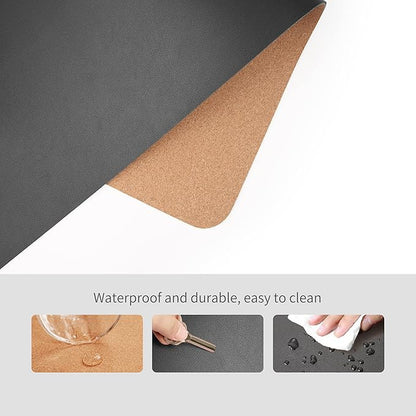 RENMTURE Dual - Sided Mouse Pad, Natural Cork & PU Leather Large Desk Pad for Office and Home Work, Desk Protector Non - Slip, Waterproof, Easy Clean (Black, 23.6" x 13.7") | Mouse Pads - TrueDesk