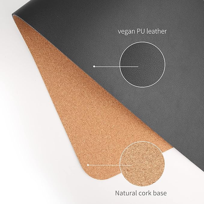 RENMTURE Dual - Sided Mouse Pad, Natural Cork & PU Leather Large Desk Pad for Office and Home Work, Desk Protector Non - Slip, Waterproof, Easy Clean (Black, 23.6" x 13.7") | Mouse Pads - TrueDesk