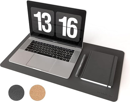 RENMTURE Dual - Sided Mouse Pad, Natural Cork & PU Leather Large Desk Pad for Office and Home Work, Desk Protector Non - Slip, Waterproof, Easy Clean (Black, 23.6" x 13.7") | Mouse Pads - TrueDesk