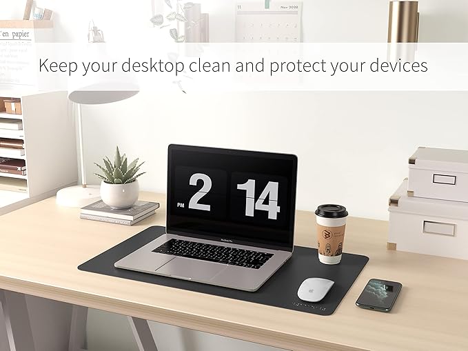 RENMTURE Dual - Sided Mouse Pad, Natural Cork & PU Leather Large Desk Pad for Office and Home Work, Desk Protector Non - Slip, Waterproof, Easy Clean (Black, 23.6" x 13.7") | Mouse Pads - TrueDesk