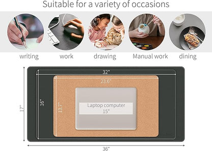 RENMTURE Dual - Sided Mouse Pad, Natural Cork & PU Leather Large Desk Pad for Office and Home Work, Desk Protector Non - Slip, Waterproof, Easy Clean (Black, 32"x16") | Mouse Pads - TrueDesk
