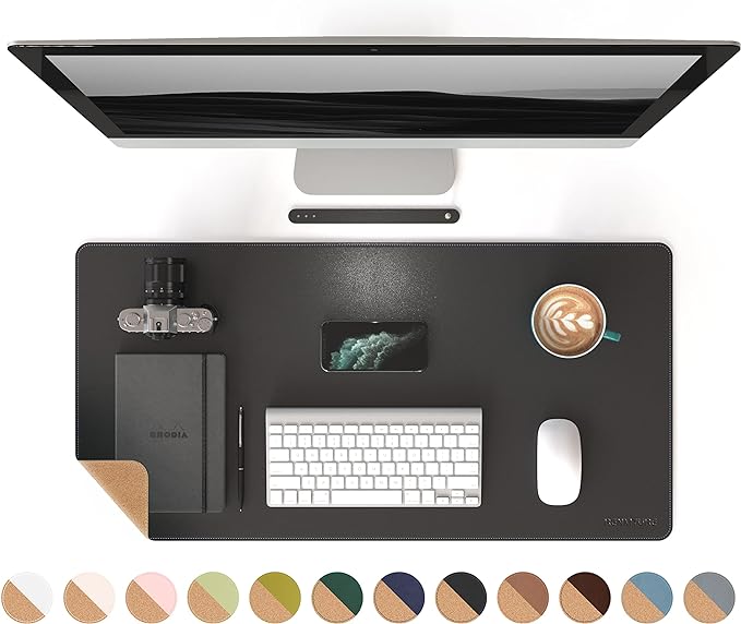 RENMTURE Dual - Sided Mouse Pad, Natural Cork & PU Leather Large Desk Pad for Office and Home Work, Desk Protector Non - Slip, Waterproof, Easy Clean (Black, 32"x16") | Mouse Pads - TrueDesk
