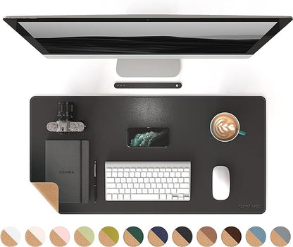 RENMTURE Dual - Sided Mouse Pad, Natural Cork & PU Leather Large Desk Pad for Office and Home Work, Desk Protector Non - Slip, Waterproof, Easy Clean (Black, 32"x16") | Mouse Pads - TrueDesk