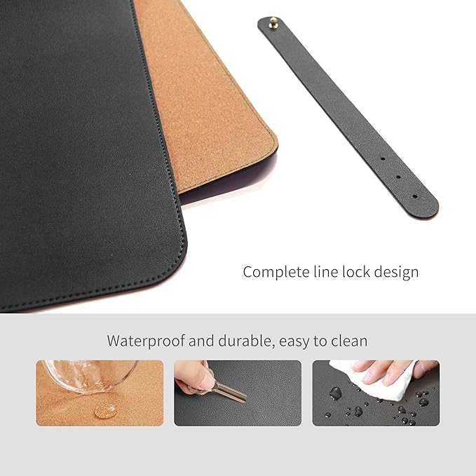 RENMTURE Dual - Sided Mouse Pad, Natural Cork & PU Leather Large Desk Pad for Office and Home Work, Desk Protector Non - Slip, Waterproof, Easy Clean (Black, 32"x16") | Mouse Pads - TrueDesk