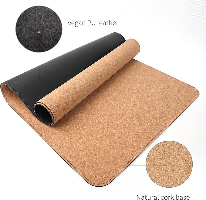 RENMTURE Dual - Sided Mouse Pad, Natural Cork & PU Leather Large Desk Pad for Office and Home Work, Desk Protector Non - Slip, Waterproof, Easy Clean (Black, 32"x16") | Mouse Pads - TrueDesk