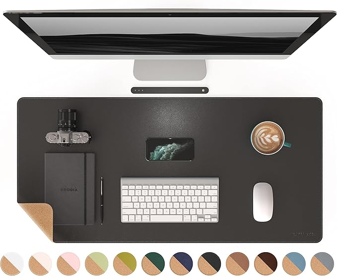 RENMTURE Dual - Sided Mouse Pad, Natural Cork & PU Leather Large Desk Pad for Office and Home Work, Desk Protector Non - Slip, Waterproof, Easy Clean (Black, 36"x17") | Mouse Pads - TrueDesk