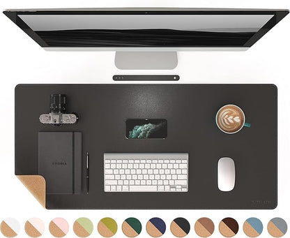 RENMTURE Dual - Sided Mouse Pad, Natural Cork & PU Leather Large Desk Pad for Office and Home Work, Desk Protector Non - Slip, Waterproof, Easy Clean (Black, 36"x17") | Mouse Pads - TrueDesk
