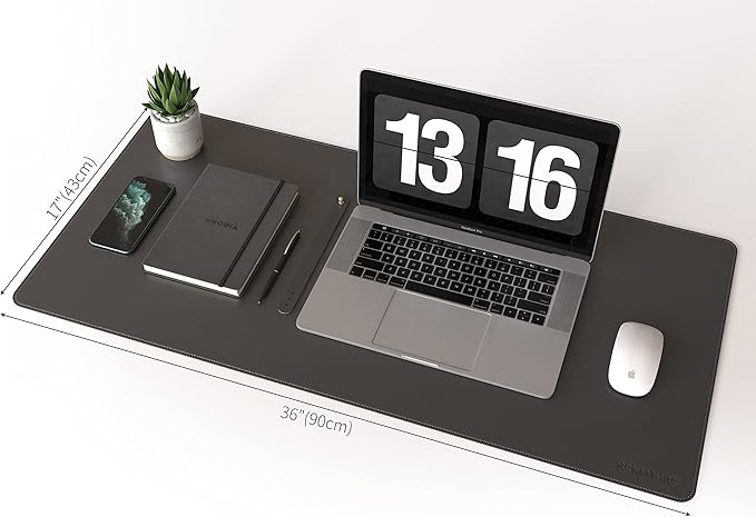 RENMTURE Dual - Sided Mouse Pad, Natural Cork & PU Leather Large Desk Pad for Office and Home Work, Desk Protector Non - Slip, Waterproof, Easy Clean (Black, 36"x17") | Mouse Pads - TrueDesk