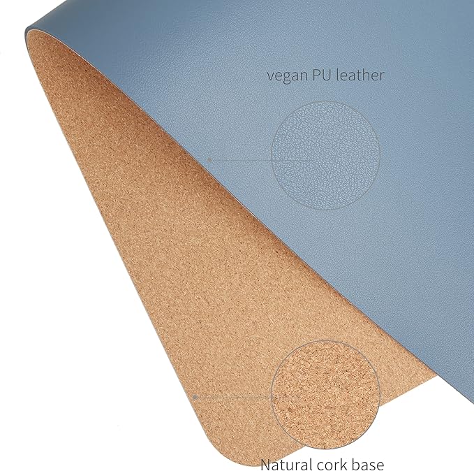 RENMTURE Dual - Sided Mouse Pad, Natural Cork & PU Leather Large Desk Pad for Office and Home Work, Desk Protector Non - Slip, Waterproof, Easy Clean (Blue Gray, 23.6" x 13.7") | Mouse Pads - TrueDesk