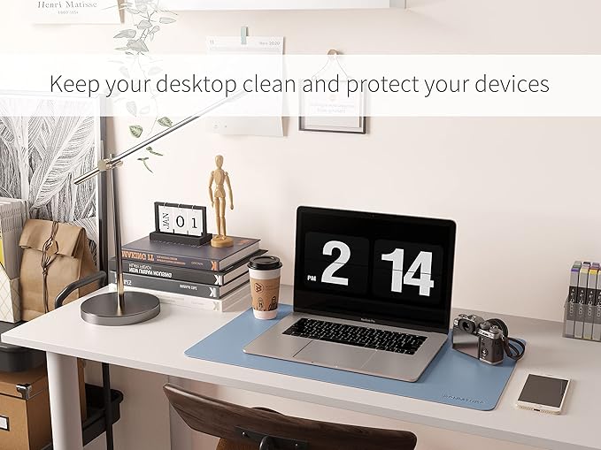 RENMTURE Dual - Sided Mouse Pad, Natural Cork & PU Leather Large Desk Pad for Office and Home Work, Desk Protector Non - Slip, Waterproof, Easy Clean (Blue Gray, 23.6" x 13.7") | Mouse Pads - TrueDesk