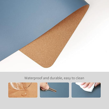 RENMTURE Dual - Sided Mouse Pad, Natural Cork & PU Leather Large Desk Pad for Office and Home Work, Desk Protector Non - Slip, Waterproof, Easy Clean (Blue Gray, 23.6" x 13.7") | Mouse Pads - TrueDesk