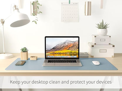 RENMTURE Dual - Sided Mouse Pad, Natural Cork & PU Leather Large Desk Pad for Office and Home Work, Desk Protector Non - Slip, Waterproof, Easy Clean (Blue Gray, 32"x16") | Mouse Pads - TrueDesk
