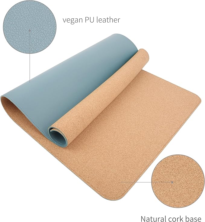 RENMTURE Dual - Sided Mouse Pad, Natural Cork & PU Leather Large Desk Pad for Office and Home Work, Desk Protector Non - Slip, Waterproof, Easy Clean (Blue Gray, 32"x16") | Mouse Pads - TrueDesk