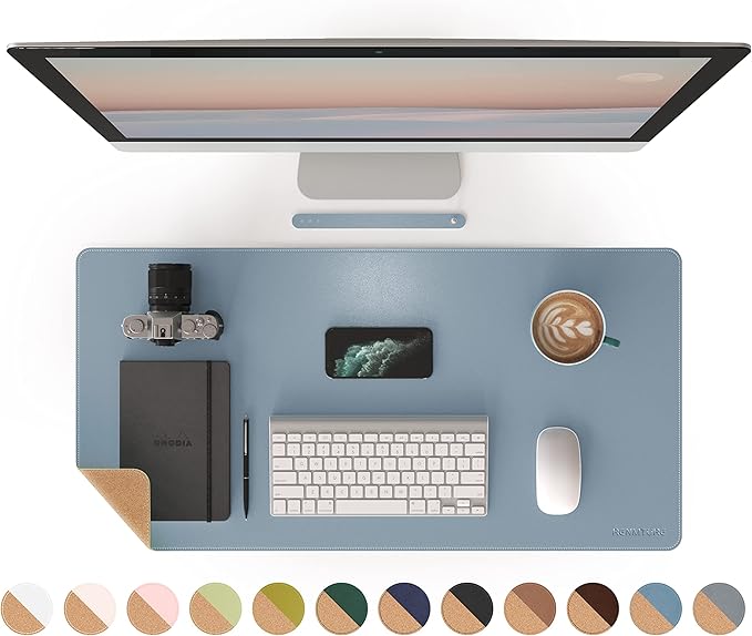 RENMTURE Dual - Sided Mouse Pad, Natural Cork & PU Leather Large Desk Pad for Office and Home Work, Desk Protector Non - Slip, Waterproof, Easy Clean (Blue Gray, 32"x16") | Mouse Pads - TrueDesk