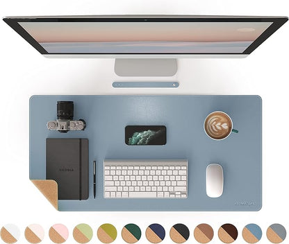 RENMTURE Dual - Sided Mouse Pad, Natural Cork & PU Leather Large Desk Pad for Office and Home Work, Desk Protector Non - Slip, Waterproof, Easy Clean (Blue Gray, 32"x16") | Mouse Pads - TrueDesk