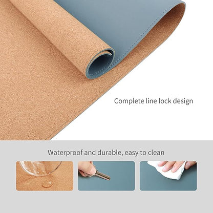 RENMTURE Dual - Sided Mouse Pad, Natural Cork & PU Leather Large Desk Pad for Office and Home Work, Desk Protector Non - Slip, Waterproof, Easy Clean (Blue Gray, 32"x16") | Mouse Pads - TrueDesk