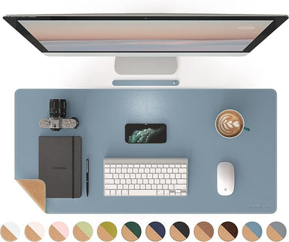 RENMTURE Dual - Sided Mouse Pad, Natural Cork & PU Leather Large Desk Pad for Office and Home Work, Desk Protector Non - Slip, Waterproof, Easy Clean (Blue Gray, 36"x17") | Mouse Pads - TrueDesk
