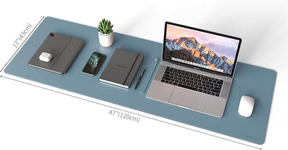 RENMTURE Dual - Sided Mouse Pad, Natural Cork & PU Leather Large Desk Pad for Office and Home Work, Desk Protector Non - Slip, Waterproof, Easy Clean (Blue Gray,47"x17") | Mouse Pads - TrueDesk