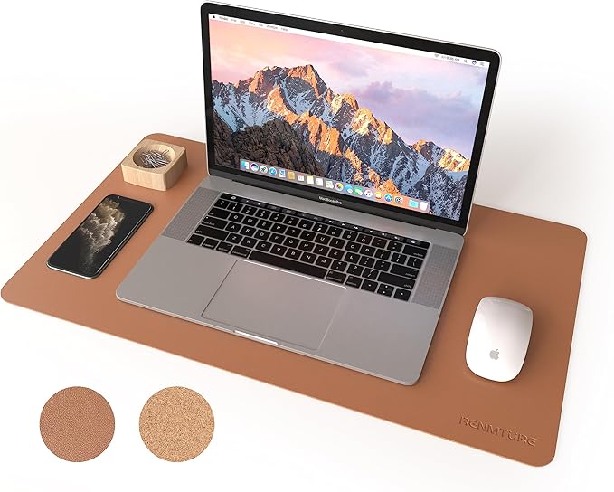 RENMTURE Dual - Sided Mouse Pad, Natural Cork & PU Leather Large Desk Pad for Office and Home Work, Desk Protector Non - Slip, Waterproof, Easy Clean (Brown, 23.6" x 13.7") | Mouse Pads - TrueDesk