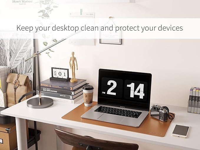 RENMTURE Dual - Sided Mouse Pad, Natural Cork & PU Leather Large Desk Pad for Office and Home Work, Desk Protector Non - Slip, Waterproof, Easy Clean (Brown, 23.6" x 13.7") | Mouse Pads - TrueDesk
