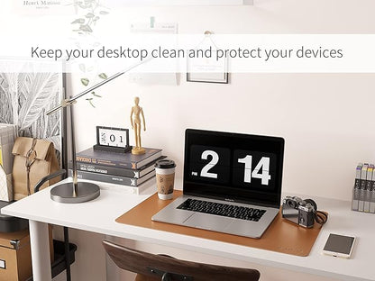 RENMTURE Dual - Sided Mouse Pad, Natural Cork & PU Leather Large Desk Pad for Office and Home Work, Desk Protector Non - Slip, Waterproof, Easy Clean (Brown, 23.6" x 13.7") | Mouse Pads - TrueDesk