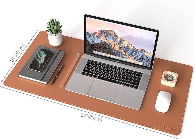 RENMTURE Dual - Sided Mouse Pad, Natural Cork & PU Leather Large Desk Pad for Office and Home Work, Desk Protector Non - Slip, Waterproof, Easy Clean (Brown, 32"x16") | Mouse Pads - TrueDesk