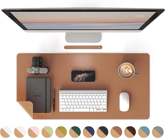 RENMTURE Dual - Sided Mouse Pad, Natural Cork & PU Leather Large Desk Pad for Office and Home Work, Desk Protector Non - Slip, Waterproof, Easy Clean (Brown, 32"x16") | Mouse Pads - TrueDesk