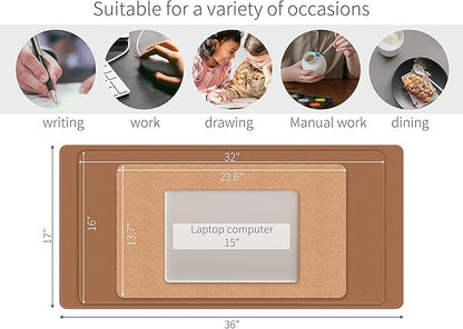 RENMTURE Dual - Sided Mouse Pad, Natural Cork & PU Leather Large Desk Pad for Office and Home Work, Desk Protector Non - Slip, Waterproof, Easy Clean (Brown, 32"x16") | Mouse Pads - TrueDesk