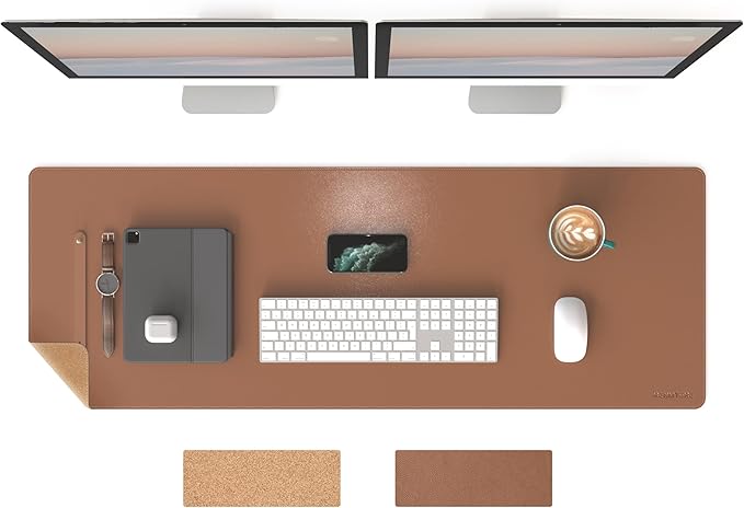 RENMTURE Dual - Sided Mouse Pad, Natural Cork & PU Leather Large Desk Pad for Office and Home Work, Desk Protector Non - Slip, Waterproof, Easy Clean (Brown,47"x17") | Mouse Pads - TrueDesk