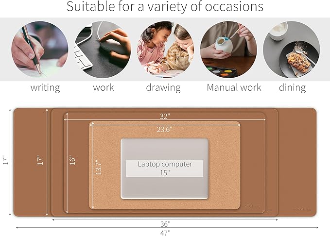 RENMTURE Dual - Sided Mouse Pad, Natural Cork & PU Leather Large Desk Pad for Office and Home Work, Desk Protector Non - Slip, Waterproof, Easy Clean (Brown,47"x17") | Mouse Pads - TrueDesk