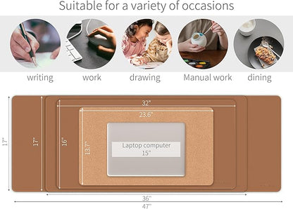 RENMTURE Dual - Sided Mouse Pad, Natural Cork & PU Leather Large Desk Pad for Office and Home Work, Desk Protector Non - Slip, Waterproof, Easy Clean (Brown,47"x17") | Mouse Pads - TrueDesk