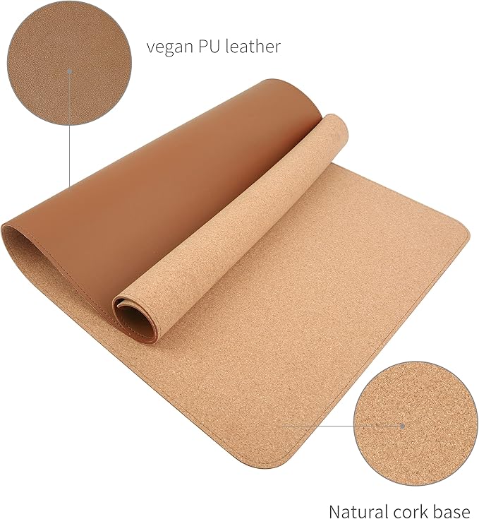 RENMTURE Dual - Sided Mouse Pad, Natural Cork & PU Leather Large Desk Pad for Office and Home Work, Desk Protector Non - Slip, Waterproof, Easy Clean (Brown,47"x17") | Mouse Pads - TrueDesk