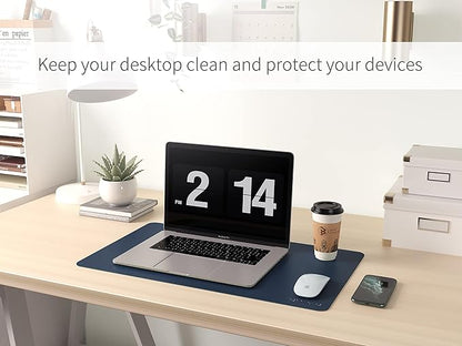 RENMTURE Dual - Sided Mouse Pad, Natural Cork & PU Leather Large Desk Pad for Office and Home Work, Desk Protector Non - Slip, Waterproof, Easy Clean (Dark Blue, 23.6" x 13.7") | Mouse Pads - TrueDesk